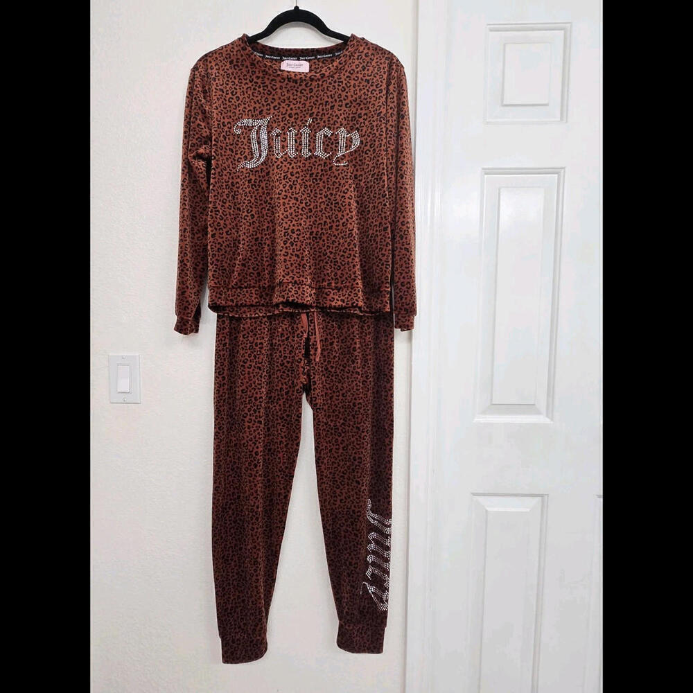Juicy Couture Sleep Lounge Set 2 Pack Animal Print Burnt Brown Velour Size S